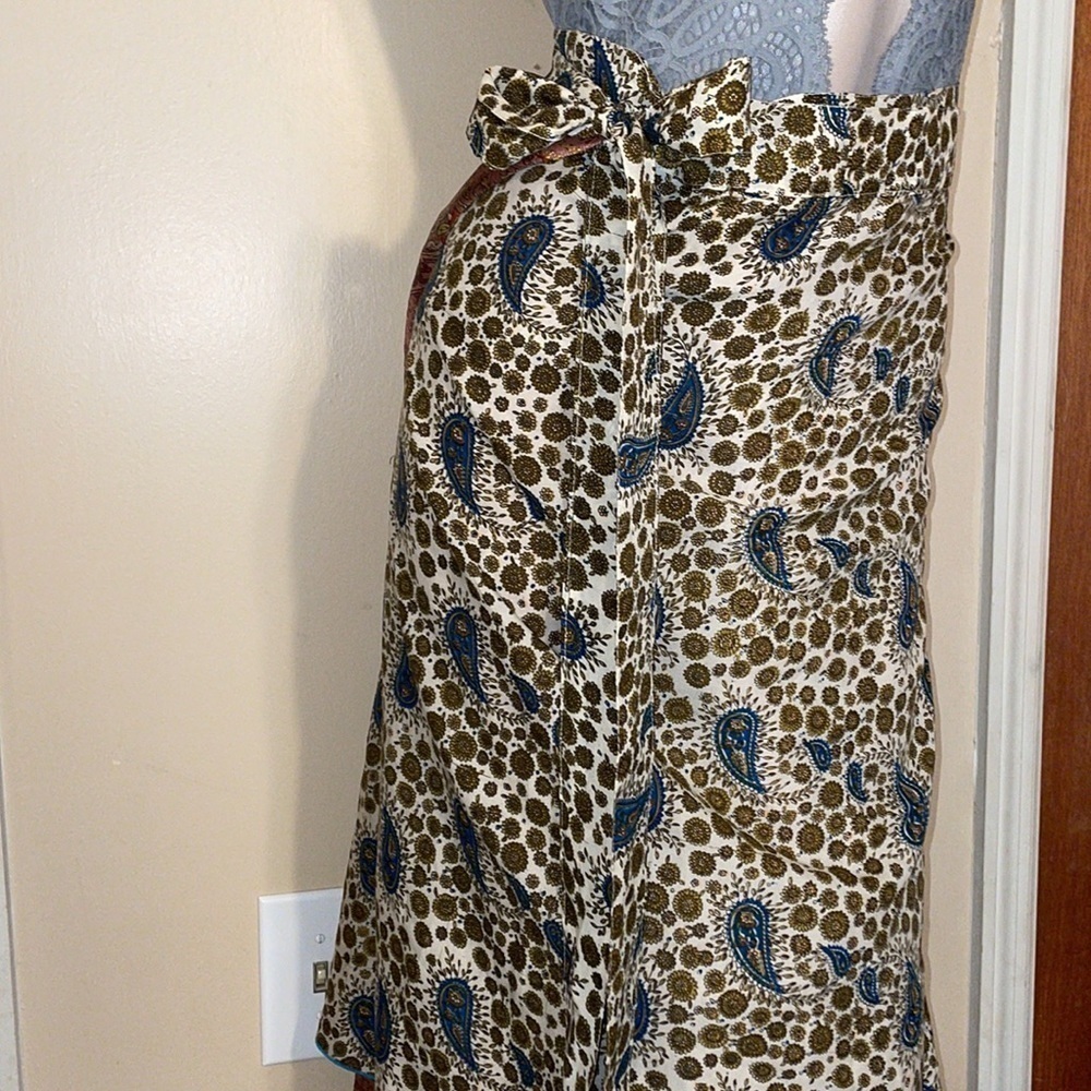 Women wrap skirt large 34 large paisley Silk maxi tie cream brown adjustable - Picture 4 of 9